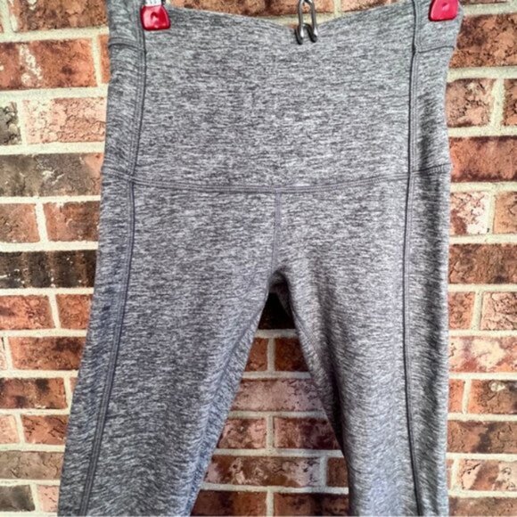 Lululemon Pure Practice Pant Heathered Slate Gray Leggings Lattice Trim EUC - Picture 14 of 16